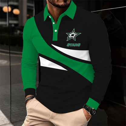 [SUPER SALE] NEW CUSTOMIZED NHL15 DLS DALLAS STARS MEN LONG SLEEVE POLO