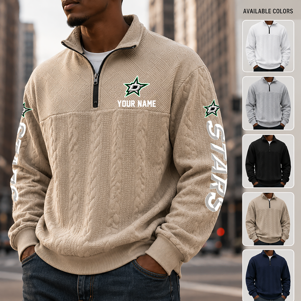 [SUPER SALE] NEW CUSTOMIZED NHL15 DLS DALLAS STARS MULTICOLOR QUARTER-ZIP SWEATSHIRT