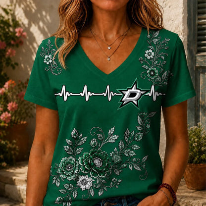 [SUPER SALE] NEW CUSTOMIZED NHL15 DLS DALLAS STARS V-NECK FEMALE SHIRT