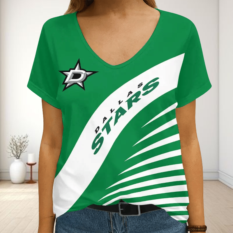 [SUPER SALE] NEW CUSTOMIZED NHL15 DLS DALLAS STARS V-NECK FEMALE SHIRT