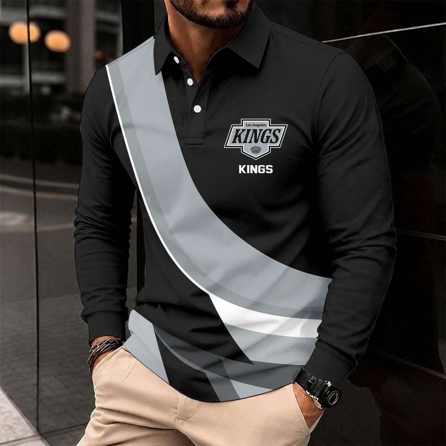 [SUPER SALE] NEW CUSTOMIZED NHL16 LAK LOS ANGELES KINGS MEN LONG SLEEVE POLO