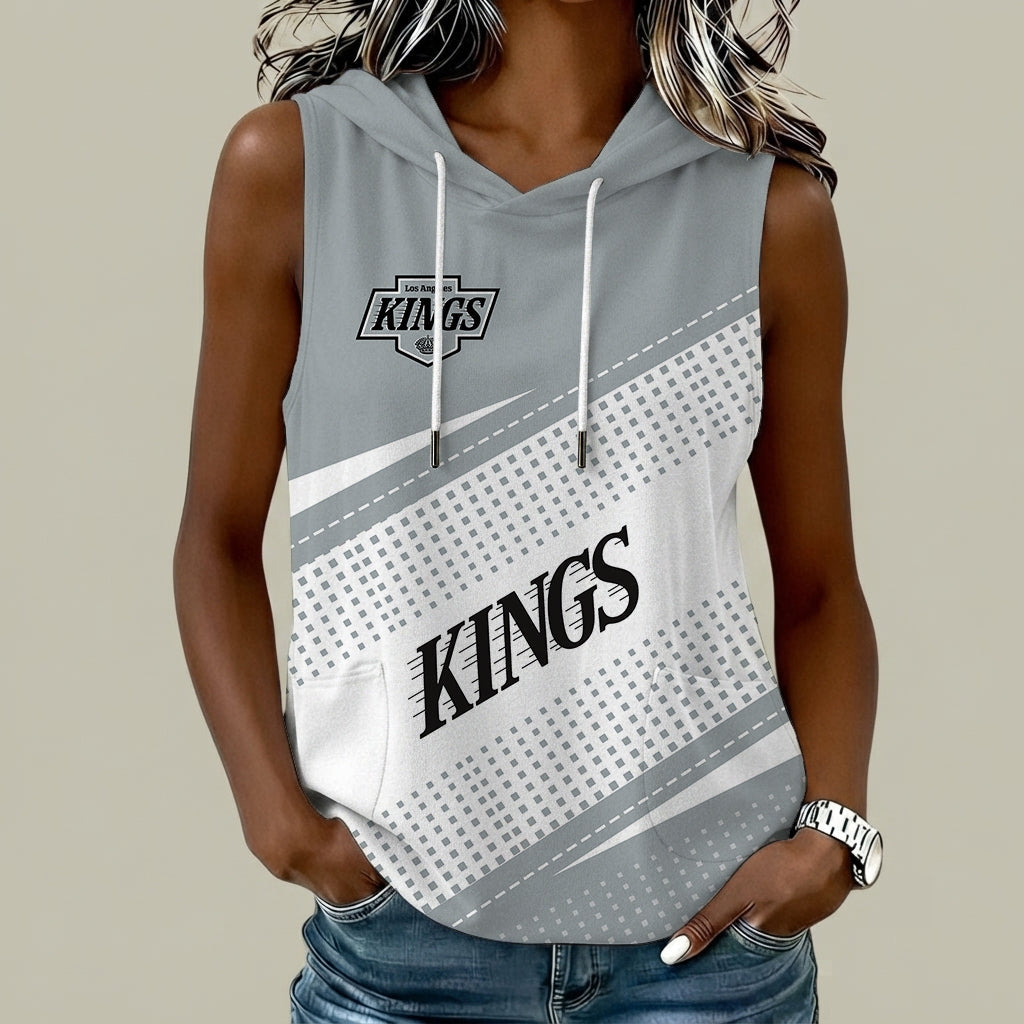 [SUPER SALE] NEW CUSTOMIZED NHL16 LAK LOS ANGELES KINGS WOMEN'S SLEEVELESS HOODED POCKET TANK TOP
