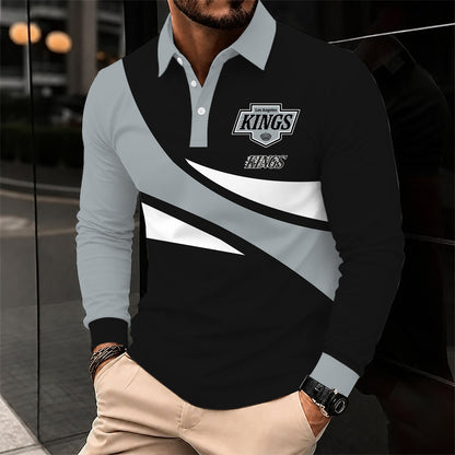 [SUPER SALE] NEW CUSTOMIZED NHL16 LAK LOS ANGELES KINGS MEN LONG SLEEVE POLO