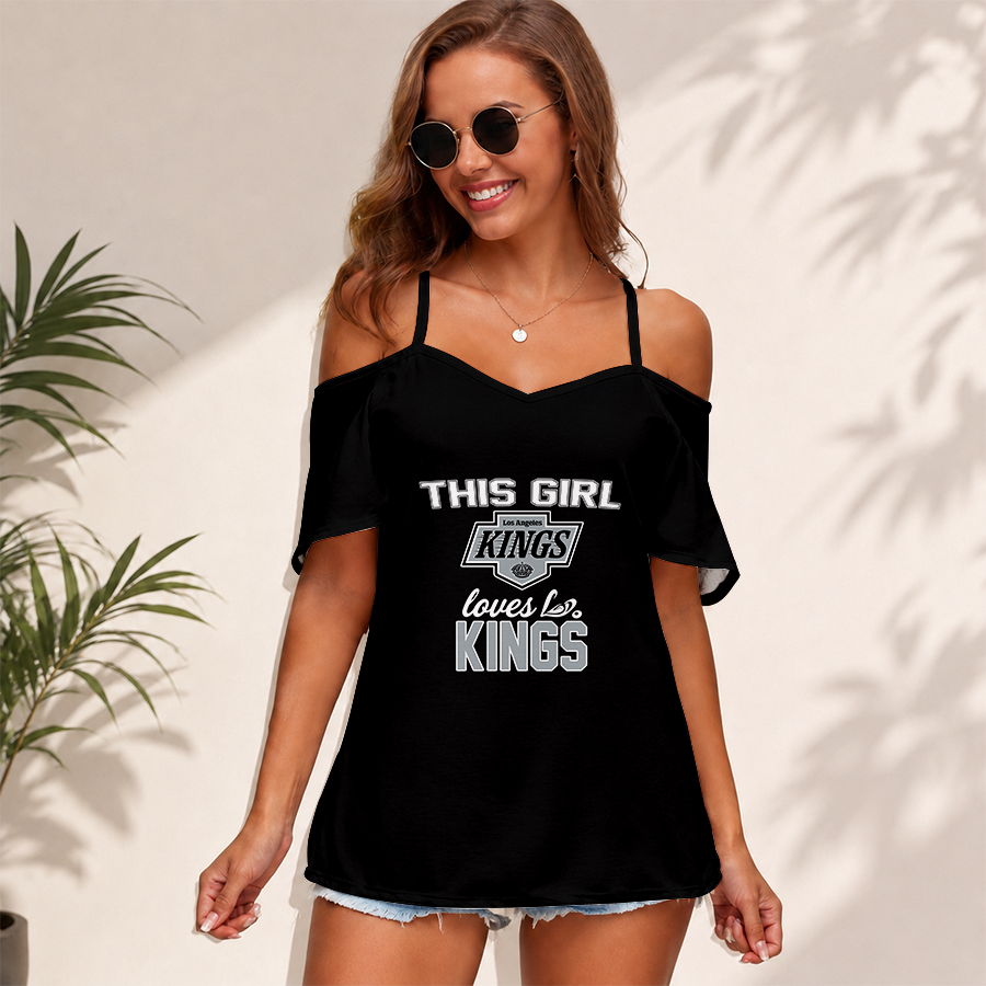 [SUPER SALE] NEW CUSTOMIZED NHL16 LAK LOS ANGELES KINGS WOMEN'S STRAPPY OFF-SHOULDER TOP