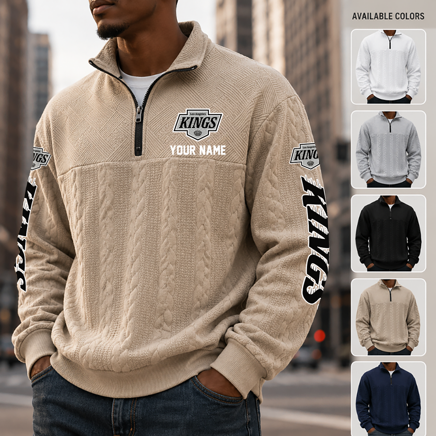 [SUPER SALE] NEW CUSTOMIZED NHL16 LAK LOS ANGELES KINGS MULTICOLOR QUARTER-ZIP SWEATSHIRT