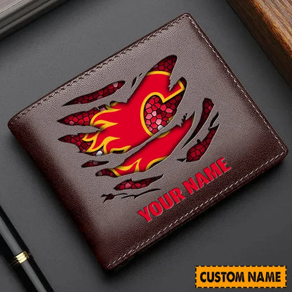 [SUPER SALE] NEW CUSTOMIZED NHL17 CGF CALGARY FLAMES LEATHER WALLET