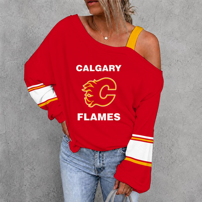 [SUPER SALE] NEW CUSTOMIZED DROP NHL17 CGF CALGARY FLAMES SHOULDER SWEATSHIRT