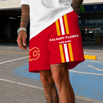 [SUPER SALE] NEW CUSTOMIZED NHL17 CGF CALGARY FLAMES SHORT PANTS