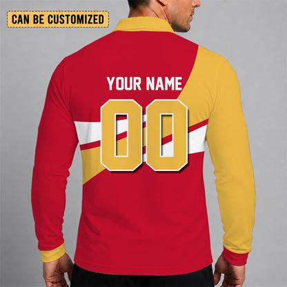 [SUPER SALE] NEW CUSTOMIZED NHL17 CGF CALGARY FLAMES MEN LONG SLEEVE POLO
