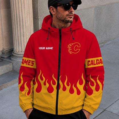 [SUPER SALE] NEW CUSTOMIZED NHL17 CGF CALGARY FLAMES WINDBREAKER JACKET
