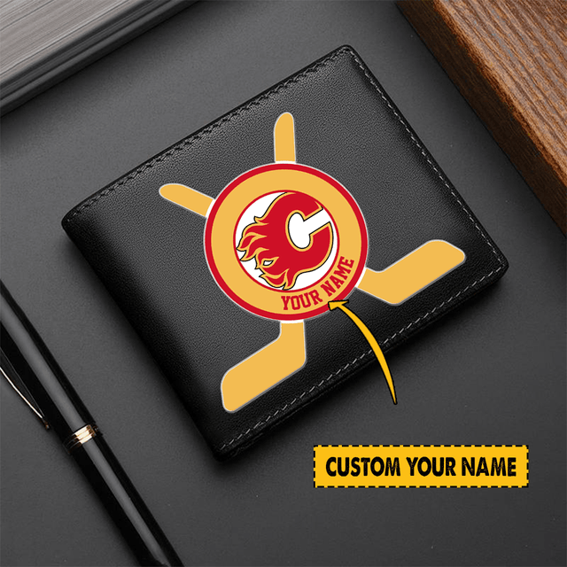 [SUPER SALE] NEW CUSTOMIZED NHL17 CGF CALGARY FLAMES LEATHER WALLET