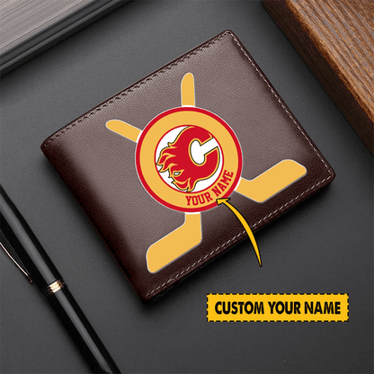 [SUPER SALE] NEW CUSTOMIZED NHL17 CGF CALGARY FLAMES LEATHER WALLET