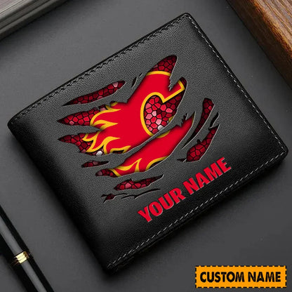 [SUPER SALE] NEW CUSTOMIZED NHL17 CGF CALGARY FLAMES LEATHER WALLET