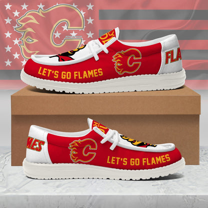 [SUPER SALE ] NEW CUSTOMIZED NHL17 CGF CALGARY FLAMES LOAFER SHOES