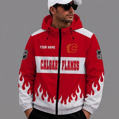 [SUPER SALE] NEW CUSTOMIZED NHL17 CGF CALGARY FLAMES WINDBREAKER JACKET