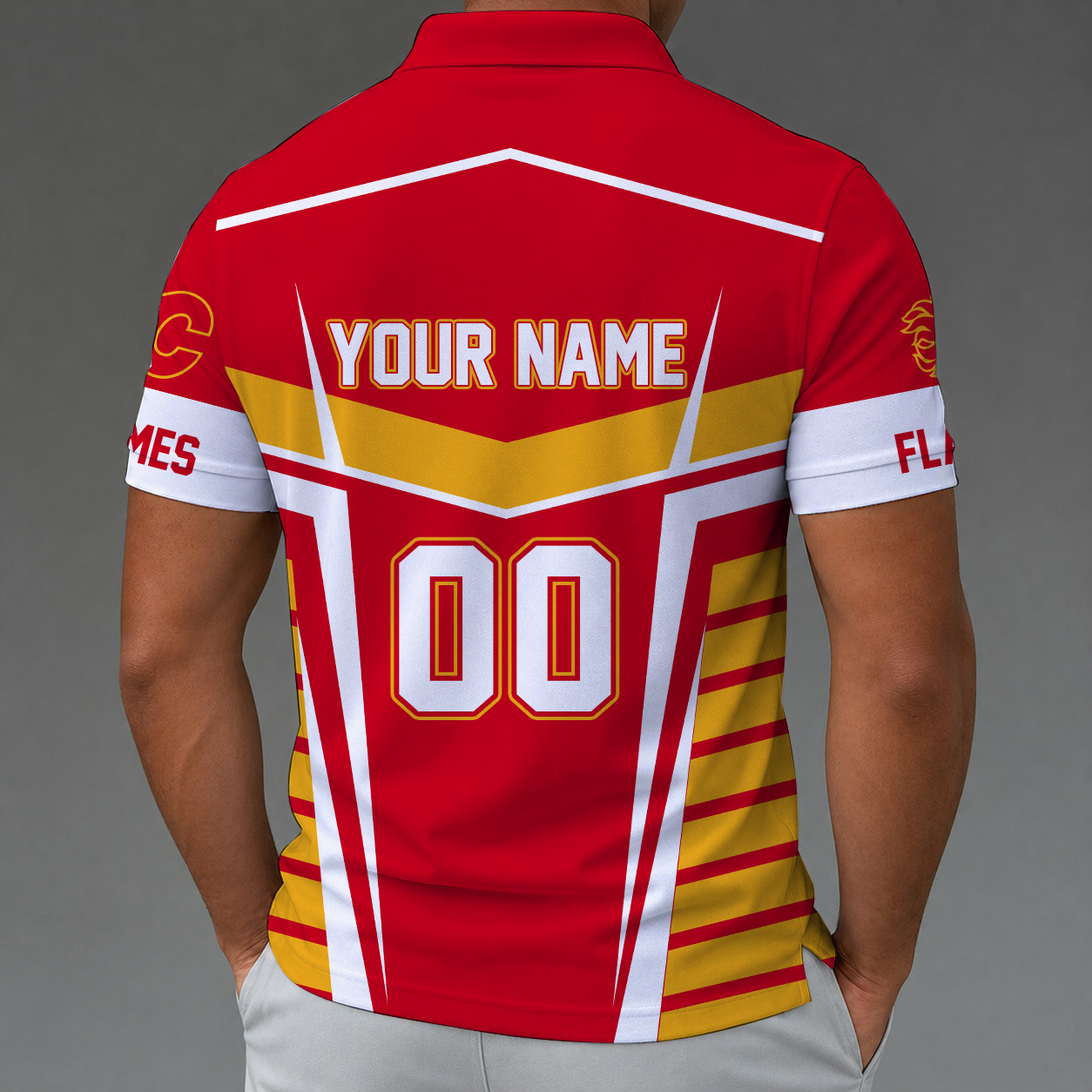 [SUPER SALE] NEW CUSTOMIZED NHL17 CGF CALGARY FLAMES POLO SHIRT