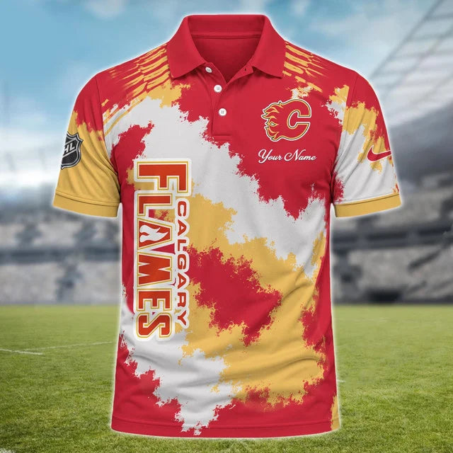 [SUPER SALE] NEW CUSTOMIZED NHL17 CGF CALGARY FLAMES POLO SHIRT