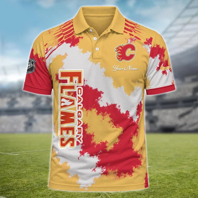 [SUPER SALE] NEW CUSTOMIZED NHL17 CGF CALGARY FLAMES POLO SHIRT