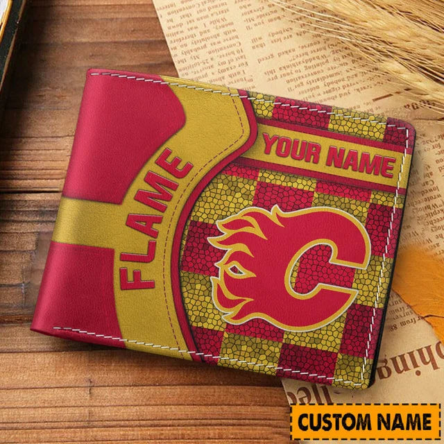 [SUPER SALE ] NEW CUSTOMIZED NHL17 CGF CALGARY FLAMES LEATHER WALLET