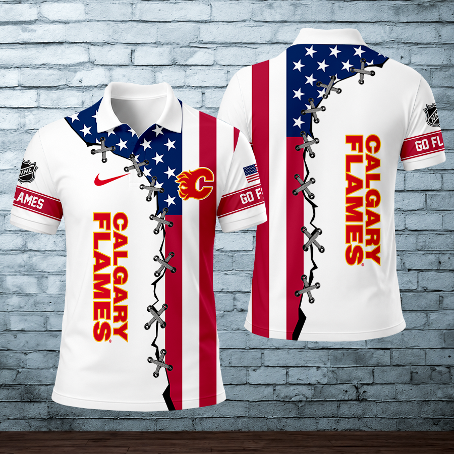 [SUPER SALE] NEW CUSTOMIZED NHL17 CGF CALGARY FLAMES POLO SHIRT