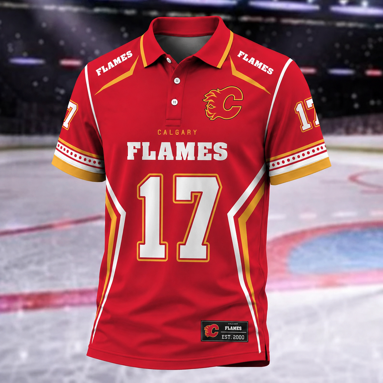 [SUPER SALE] NEW CUSTOMIZED NHL17 CGF CALGARY FLAMES POLO SHIRT