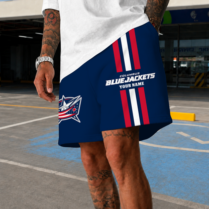 [SUPER SALE] NEW CUSTOMIZED NHL18 CBJ COLUMBUS BLUE JACKETS SHORT PANTS