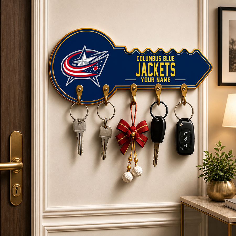 [SUPER SALE] NEW CUSTOMIZED NHL18 CBJ COLUMBUS BLUE JACKETS WALL KEY HOLDER FOR HOME