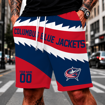 [SUPER SALE] NEW CUSTOMIZED NHL18 CBJ COLUMBUS BLUE JACKETS SHORT PANTS