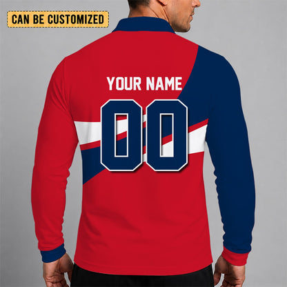 [SUPER SALE] NEW CUSTOMIZED NHL18 CBJ COLUMBUS BLUE JACKETS MEN LONG SLEEVE POLO