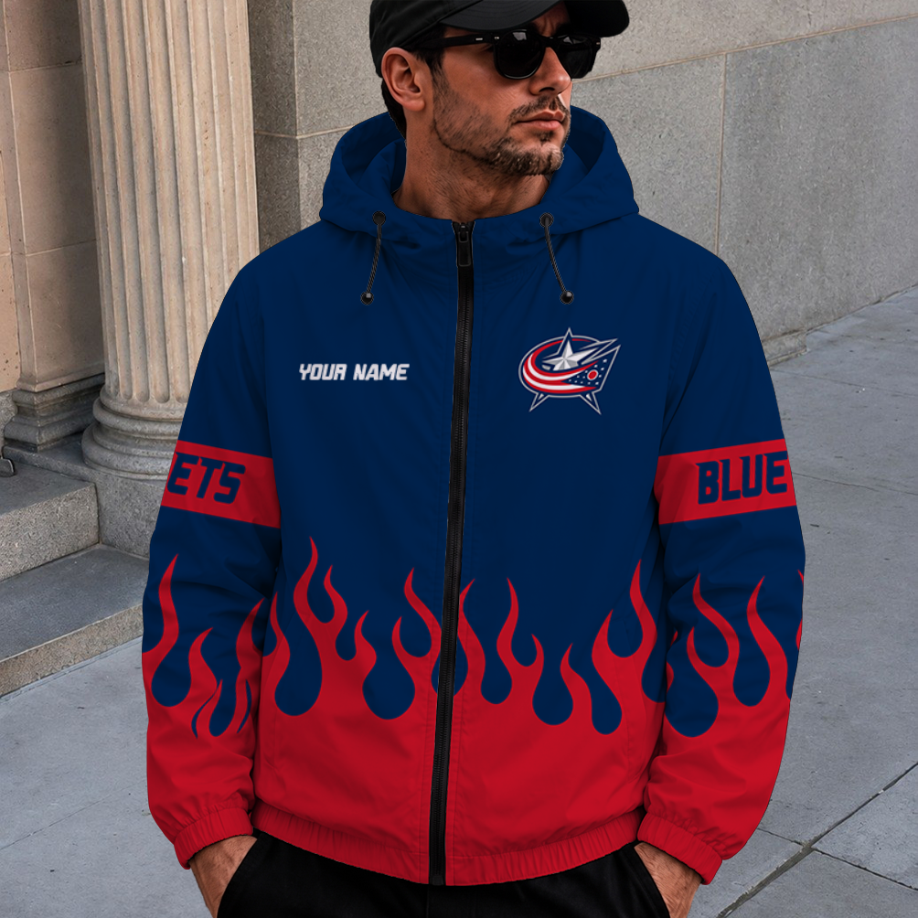 [SUPER SALE] NEW CUSTOMIZED NHL18 CBJ COLUMBUS BLUE JACKETS WINDBREAKER JACKET