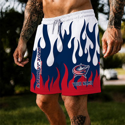 [SUPER SALE] NEW CUSTOMIZED NHL18 CBJ COLUMBUS BLUE JACKETS SHORT PANTS