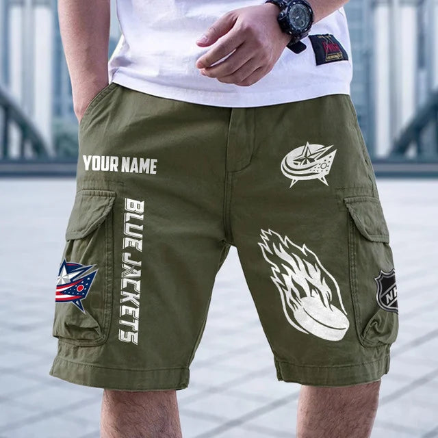 [SUPER SALE] NEW CUSTOMIZED NHL18 CBJ COLUMBUS BLUE JACKETS CARGO SHORTS
