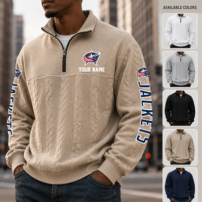 [SUPER SALE] NEW CUSTOMIZED NHL18 CBJ COLUMBUS BLUE JACKETS MULTICOLOR QUARTER-ZIP SWEATSHIRT