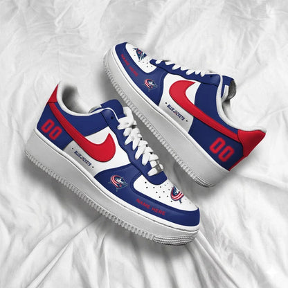 [SUPER SALE] NEW CUSTOMIZED NHL18 CBJ COLUMBUS BLUE JACKETS AF1 SHOES