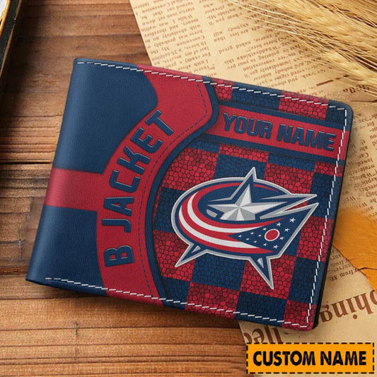 [SUPER SALE ] NEW CUSTOMIZED NHL18 CBJ COLUMBUS BLUE JACKETS LEATHER WALLET