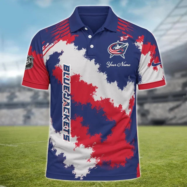 [SUPER SALE] NEW CUSTOMIZED NHL18 CBJ COLUMBUS BLUE JACKETS POLO SHIRT