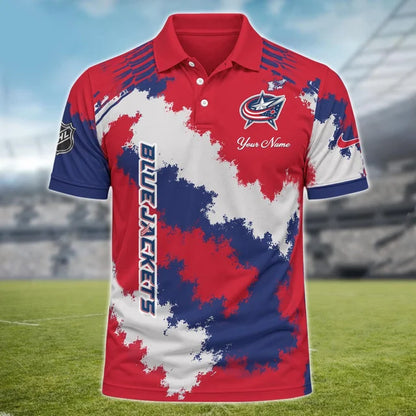 [SUPER SALE] NEW CUSTOMIZED NHL18 CBJ COLUMBUS BLUE JACKETS POLO SHIRT