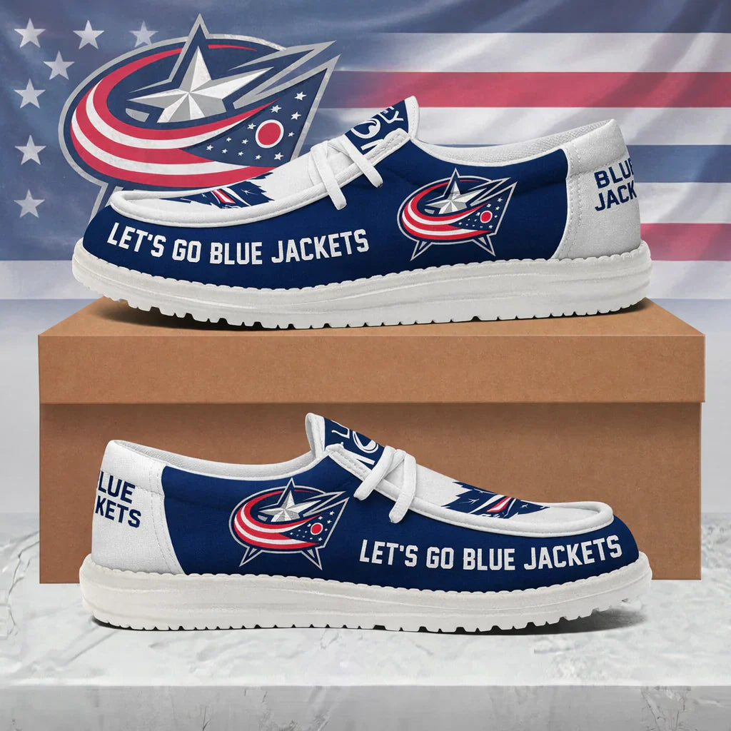 [SUPER SALE ] NEW CUSTOMIZED NHL18 CBJ COLUMBUS BLUE JACKETS LOAFER SHOES