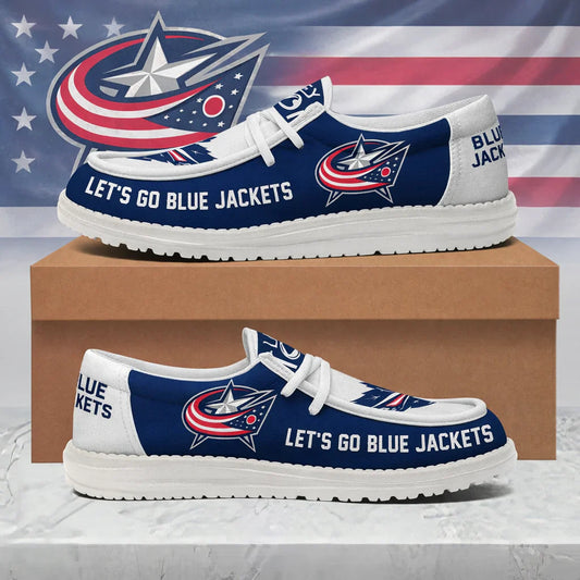 [SUPER SALE ] NEW CUSTOMIZED NHL18 CBJ COLUMBUS BLUE JACKETS LOAFER SHOES