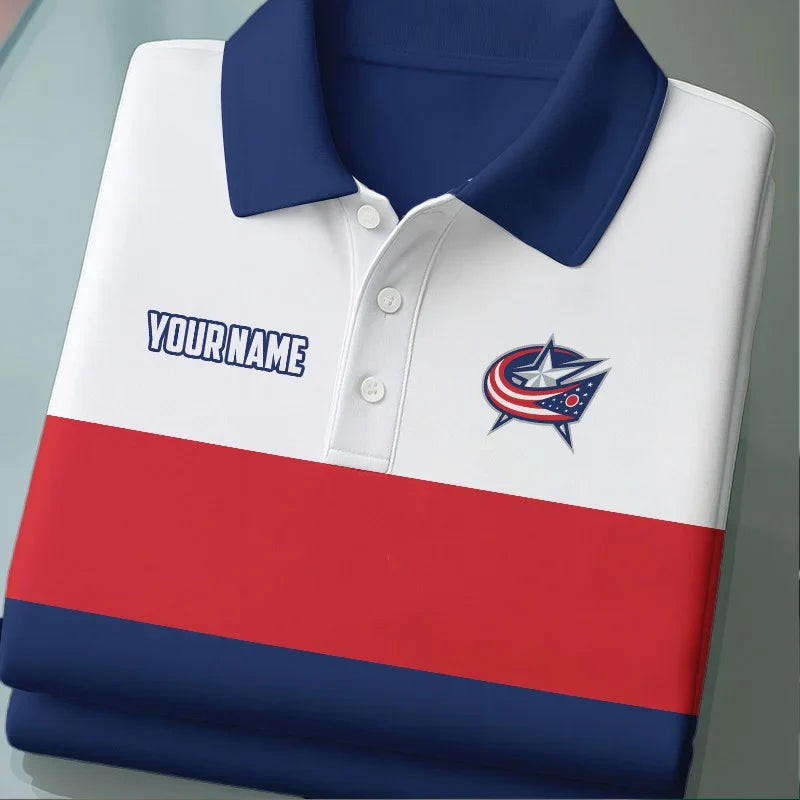 [SUPER SALE] NEW CUSTOMIZED NHL18 CBJ COLUMBUS BLUE JACKETS POLO SHIRT