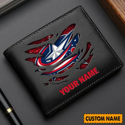 [SUPER SALE] NEW CUSTOMIZED NHL18 CBJ COLUMBUS BLUE JACKETS LEATHER WALLET