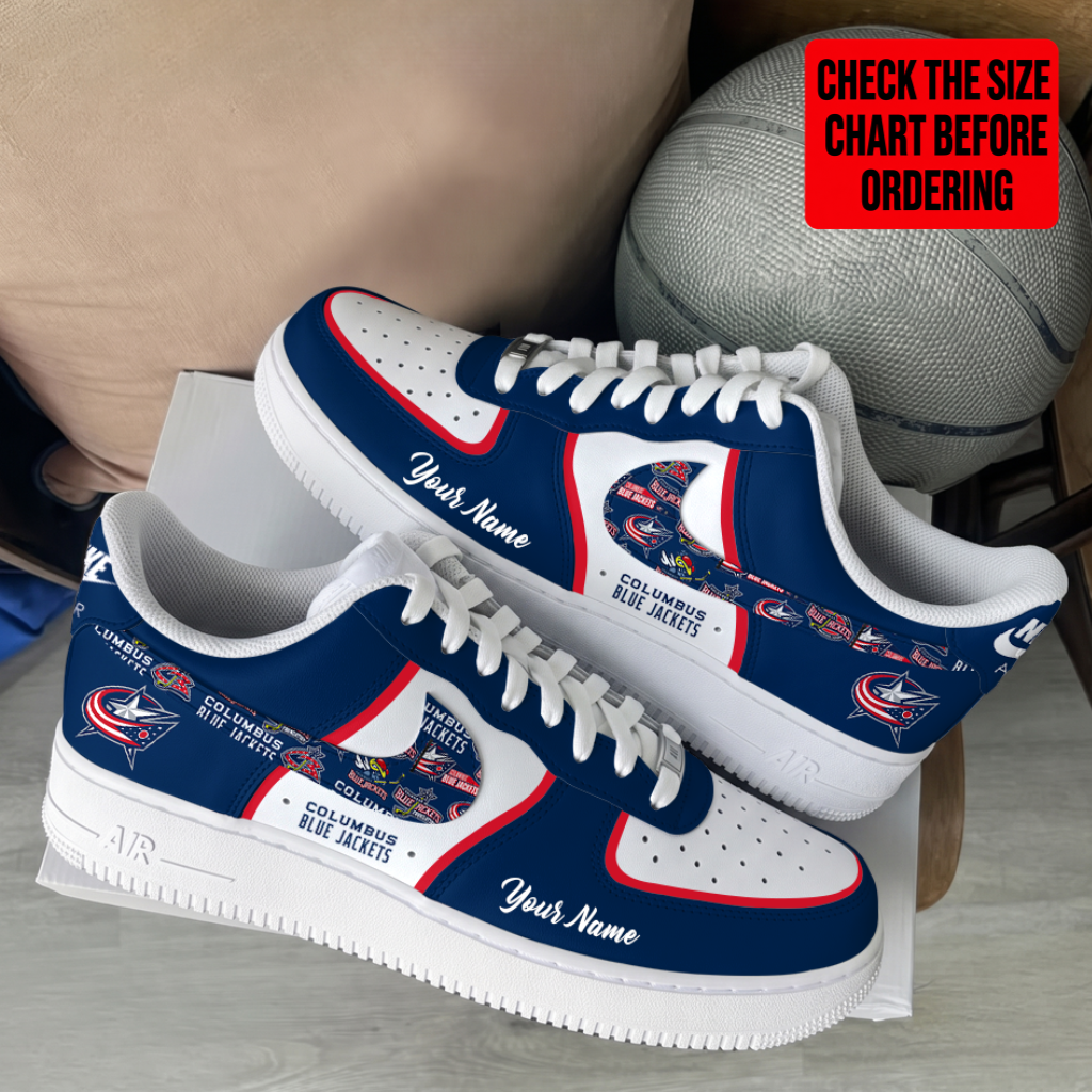 [SUPER SALE] NEW CUSTOMIZED NHL18 CBJ COLUMBUS BLUE JACKETS AF1 SHOES