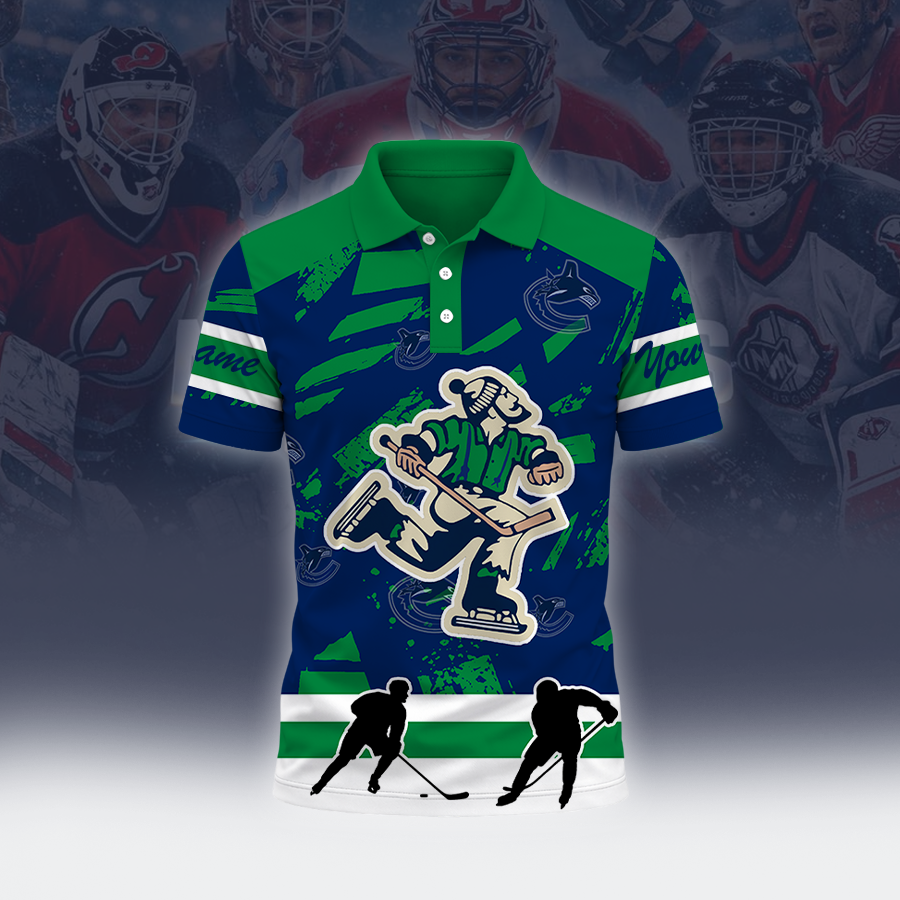 [SUPER SALE] NEW CUSTOMIZED NHL19 VANCOUVER CANUCKS POLO SHIRT