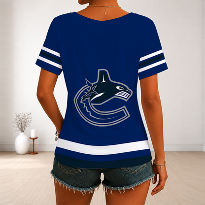 [SUPER SALE] NEW CUSTOMIZED NHL19 VANCOUVER CANUCKS V-NECK FEMALE SHIRT