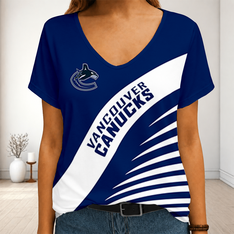[SUPER SALE] NEW CUSTOMIZED NHL19 VANCOUVER CANUCKS V-NECK FEMALE SHIRT