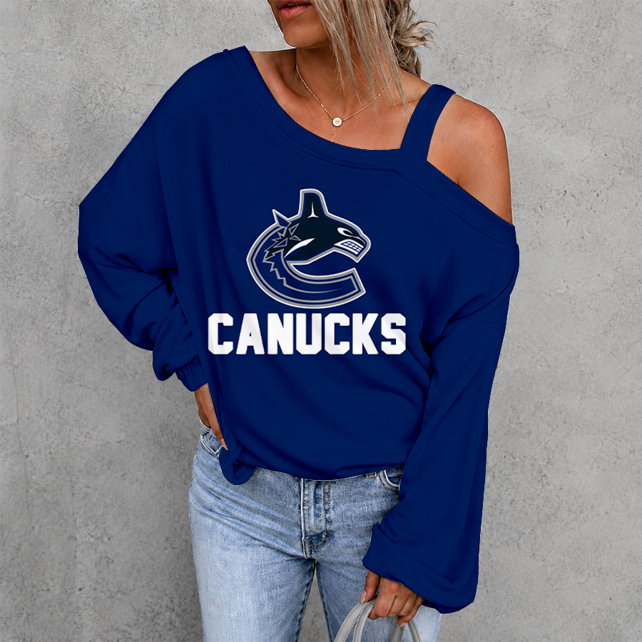 [SUPER SALE] NEW CUSTOMIZED NHL19 VANCOUVER CANUCKS DROP SHOULDER SWEATSHIRT