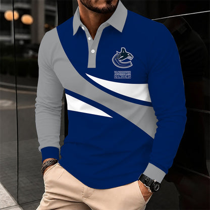 [SUPER SALE] NEW CUSTOMIZED NHL19 VCC VANCOUVER CANUCKS MEN LONG SLEEVE POLO
