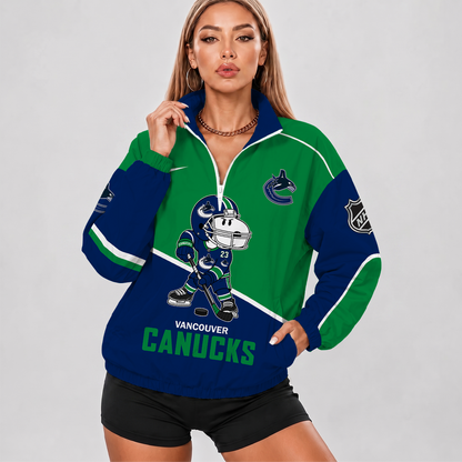 [SUPER SALE] NEW CUSTOMIZED NHL19 VCC VANCOUVER CANUCKS V-NECK ZIPPER SWEATSHIRT JACKET