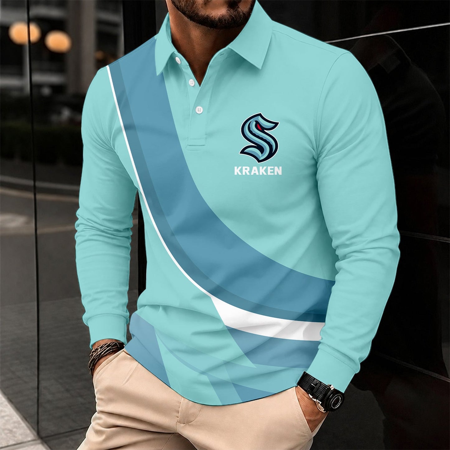 [SUPER SALE] NEW CUSTOMIZED NHL20 STK SEATTLE KRAKEN MEN LONG SLEEVE POLO