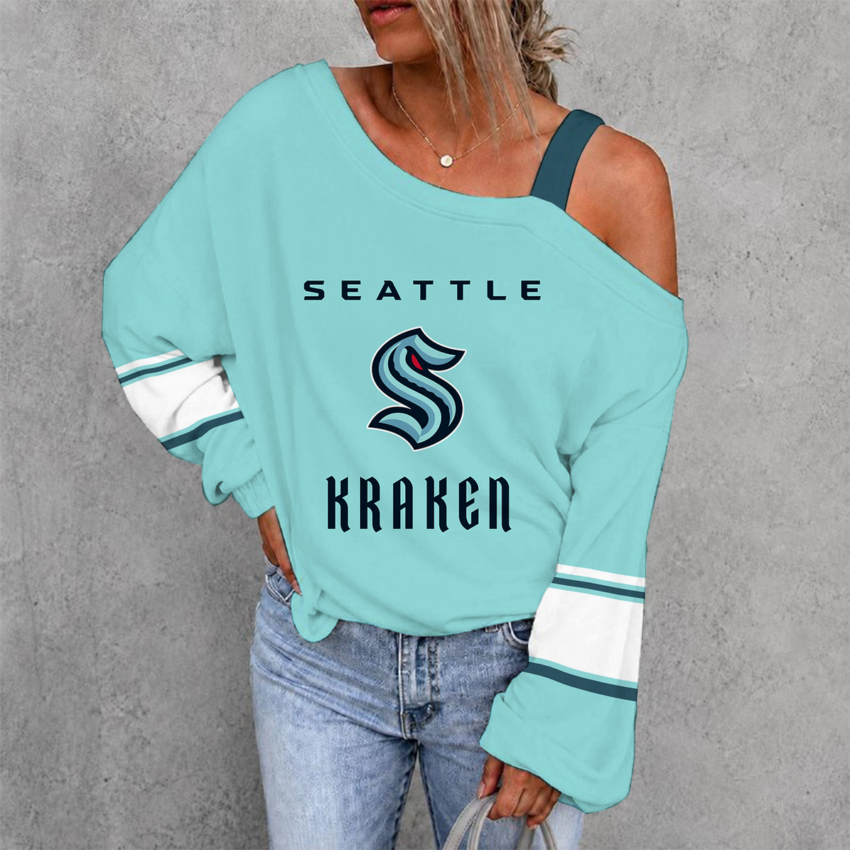 [SUPER SALE] NEW CUSTOMIZED NHL20 STK SEATTLE KRAKEN DROP SHOULDER SWEATSHIRT